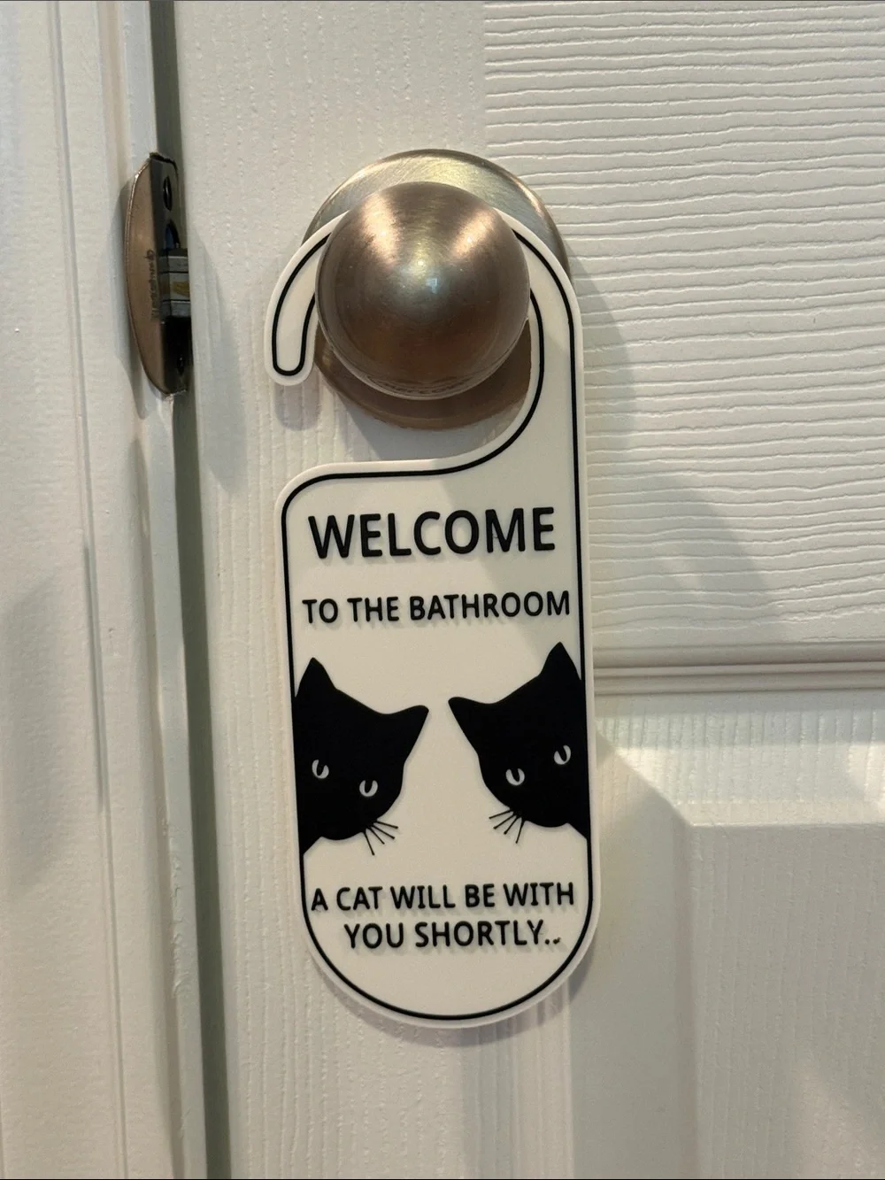 Cute Black & White Cat Bathroom Door Hangers - Set of 4 - Picture 7 of 7